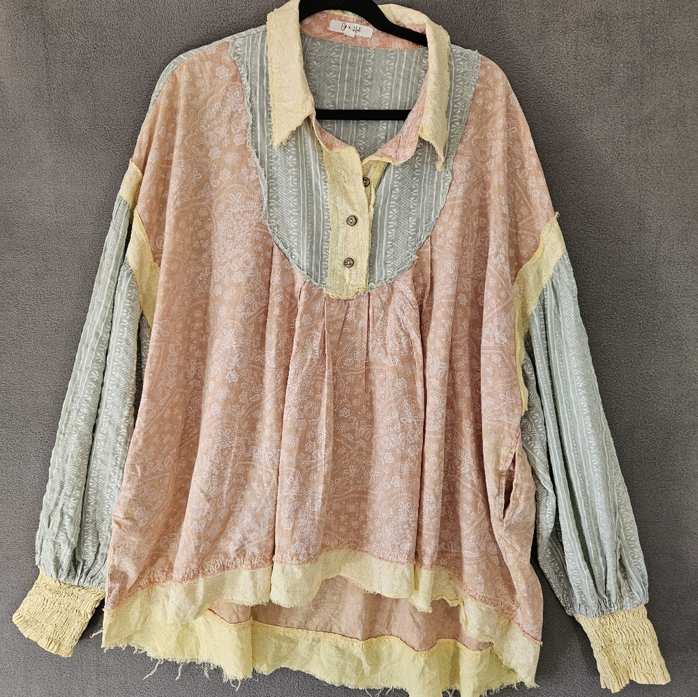Oli and Hali Mineral Sound & Dance Shirt Women's Oversized Boho L / XL Button Up